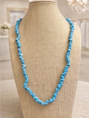 Faux Turquoise Stone Long 32 Inch Necklace Fashion Statement Cocktail